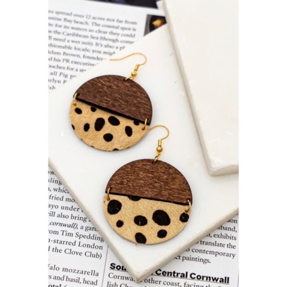 Half wood half leather earrings